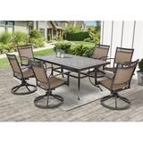 Red Barrel Studio® 7 Piece Patio Dining Set Outdoor Furniture, Alum Sling Swivel Chair Set w/ Porcelain Top Dining Table Metal/Mosaic in Brown/Gray
