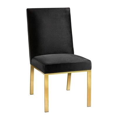 Everly Quinn Modern Premium Gold Dining Chair Upholstered/Velvet in Yellow/Black | 40 H x 21 W x 24 D in | Wayfair A8E1779CC5F44E43B7780495F1038837