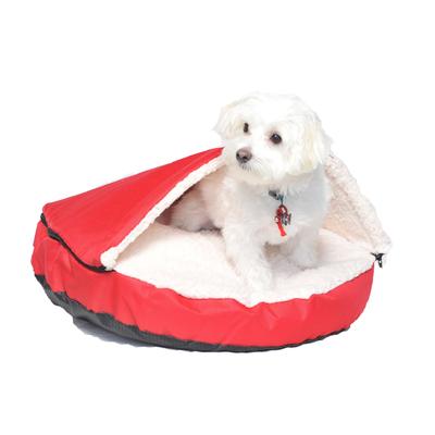Happycare Tex Durable Oxford to Sherpa Pet Cave and Round Pet Bed, 25", with Removable top and Inser by Happy Care Textiles in Red