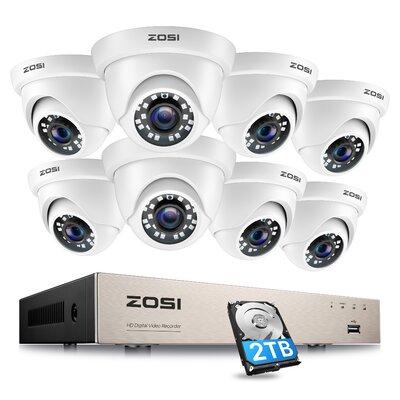 ZOSI 8CH 1080P Security System w/ 2TB HDD, 8 x 2MP Dome Outdoor Camera, Motion Detection in White | 17.5 H x 12 W x 11.4 D in | Wayfair