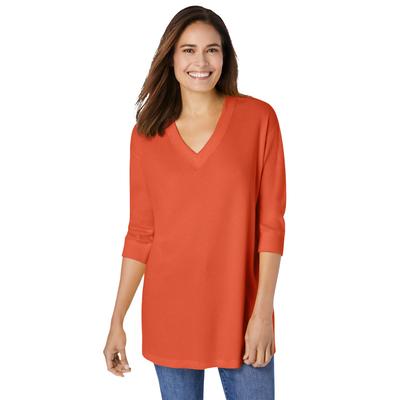 Plus Size Women's Three-Quarter Sleeve Thermal Sweatshirt by Woman Within in Pumpkin (Size 30/32)