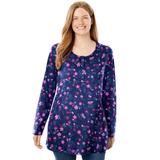 Plus Size Women's Perfect Printed Long-Sleeve Henley Tee by Woman Within in Navy Pretty Floral (Size 5X) Polo Shirt