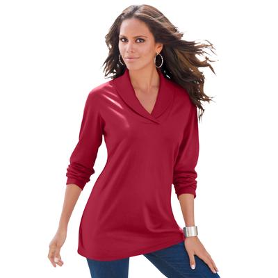 Plus Size Women's Shawl Collar Ultimate Tee by Roaman's in Classic Red (Size 1X) Long Sleeve Shirt