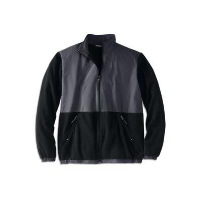 Men's Big & Tall Explorer Plush Fleece Full-Zip Fleece Jacket with Colorblocked Panel by KingSize in Black Steel (Size 3XL)
