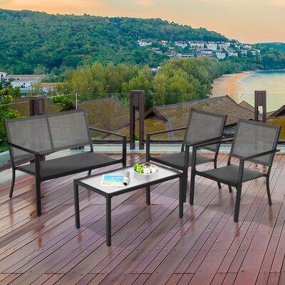 Latitude Run® 4 Pcs Patio Furniture Set Sofa Coffee Table Steel Frame Garden Metal/Rust - Resistant Metal | Wayfair