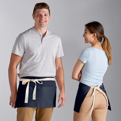 Choice Navy Blue Waist Apron with Natural Webbing and 3 Pockets - 12