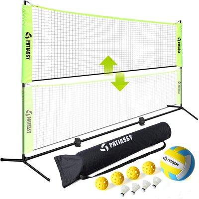 Minerva Portable Badminton Net Set Adjustable Height Sports Net For Pickleball, Volleyball w/ 4 Shuttlecocks in Green, Size 37.0 H in | Wayfair