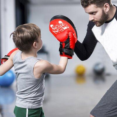 WonderLiving Boxing Set For Boy & Girl w/ Boxing Gloves, Mitts Kit Fabric in Red | 18.1 H x 13 W x 2.6 D in | Wayfair MD2021102904