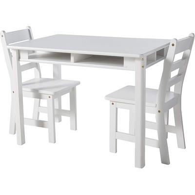 Lipper International Kids Rectangular Table with Shelves & 2 Chairs - White