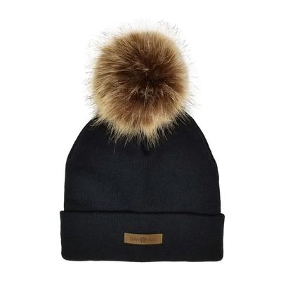 Women's Super Soft Cuff With Faux Fur Pom Hat by GaaHuu in Black (Size ONE)