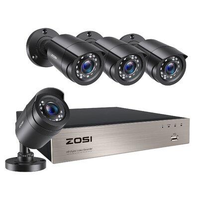 ZOSI 8CH DVR Security Camera System, 4 x 2MP Wired Outdoor Security Cameras, Motion Sensor, Remote View in Black | Wayfair 8WN-106B4S-00-US