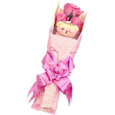 Primrue Flower Bouquet 3 Scented Soap Roses Gift Box w/ Cute Teddy Bear Birthday Mother's Day V Plastic in Pink | 24 H x 8.26 W x 4.72 D in | Wayfair