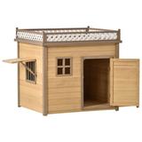 Tucker Murphy Pet™ Airyona Wooden Dog House w/ Feeder Wood House in Brown, Size 37.4 H x 39.4 W x 31.1 D in | Wayfair