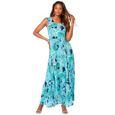 Plus Size Women's Sleeveless Crinkle Dress by Roaman's in Ocean Mixed Paisley (Size 22/24)