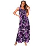 Plus Size Women's Sleeveless Crinkle Dress by Roaman's in Purple Tropical Leaves (Size 18/20)