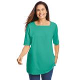 Plus Size Women's Perfect Elbow-Sleeve Square-Neck Tee by Woman Within in Pretty Jade (Size 3X) Shirt