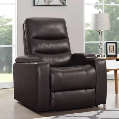 Serta Home Theater Power Recliner with USB charging ports and In-Arm Storage, Brown Upholstery