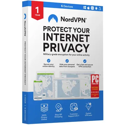 NordVPN Internet Security and Privacy Software for Windows/MacOS/Android/iOS/Linux - 6 Devices - 12-month VPN