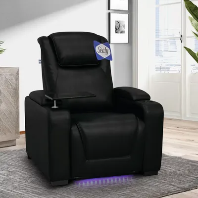 Sealy Tomlin Leather Power Home Theater Recliner, Black