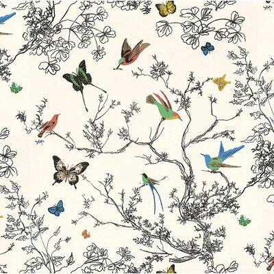 Schumacher Birds & Butterflies Wallpaper Paper in White/Black | 27 W in | Wayfair 2704420