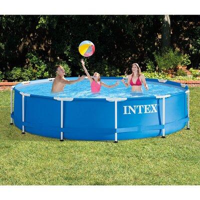 Intex 12 Foot x 30 In. Easy Set & Metal Frame Pool w/Solar Cover Tarp Plastic in Blue | 30 H x 144 W x 144 D in | Wayfair 28210EH + 29022E