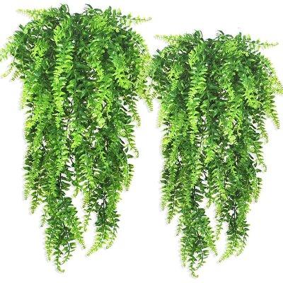 Primrue Artificial Boston Fern Vines Ferns Persian Rattan Greenery Fake Plants Faux Plant Vine Outdoor UV Resistant For Wall Indoor Hanging Garland Backdrop A Plastic