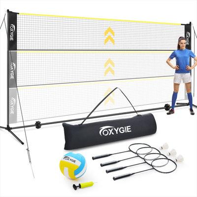 OXYGIE 17 ft Portable Height Adjustable Badminton Pickleball Volleyball Net Set Plastic/Metal/Fabric in Black | 17 H in | Wayfair WE-CJ0706Y