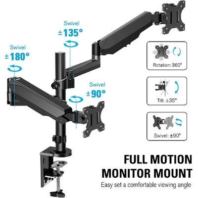 zhutreas Dual Monitor Mount, Height Adjustable Gas Spring Monitor Arm Desk Mount For 2 Computer Screens Up To 32 Inch in Black | Wayfair