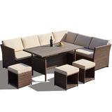 Red Barrel Studio® 7 Pieces Sectional Seating Group w/ Cushions Wood in Brown | Outdoor Furniture | Wayfair CCA33BFAD669493E9CEBF4024E5DB829
