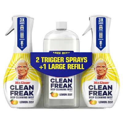 Mr. Clean, Clean Freak Deep Cleaning Mist Multi-Surface Spray + Refill, Febreze Lemon Zest (62.9 fl. oz. total)