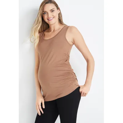 Maurices Women's 24/7 Flawless Scoop Neck Maternity Tank Brown Size Large