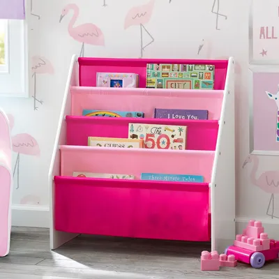Delta Children Sling Book Rack Bookshelf for Kids, White/Pink