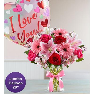 Fields Of Europe® Romance with Jumbo Love Balloon Large by 1-800 Flowers