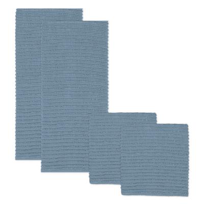 Solid Ridged Cotton Kitchen Dish Towel, Set 4 by Mu Kitchen in Blue