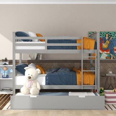 wtressa Wood Full Over Full Bunk Bed w/ Twin Size Trundle & Ladder, Mattress Not Included Wood in White | 62.9 H x 56.5 W x 79.6 D in | Wayfair