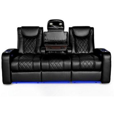 Orren Ellis Sofa w/ Motorized Lumbar & Headrest & Drop Down Table Genuine Leather in Black | 43.25 H x 83 W x 35 D in | Wayfair