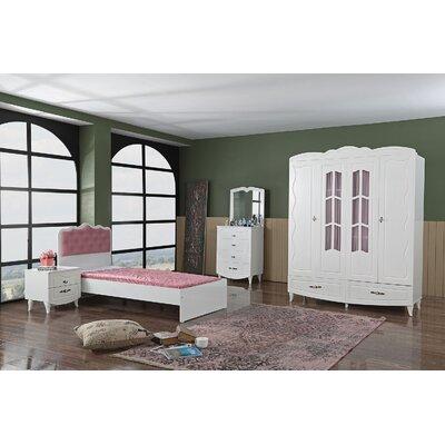 Linda Kids Furniture Pearl Twin Extra Long Platform 6 Piece Bedroom Set Upholstered in Brown/Pink/White | 80.71 H x 62.99 W x 22.44 D in | Wayfair