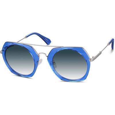 Zenni Women's Geometric Rx Sunglasses Blue Mixed Full Rim Frame