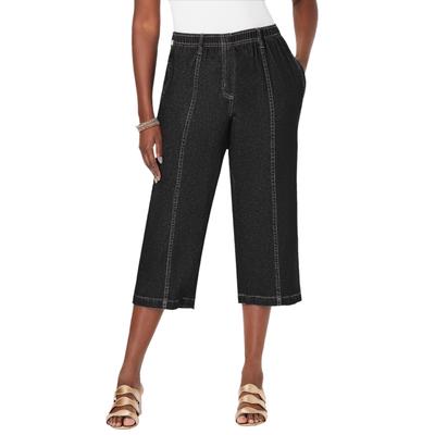 Plus Size Women's Complete Cotton Straight-Leg Capri by Roaman's in Black Denim (Size 24 W)