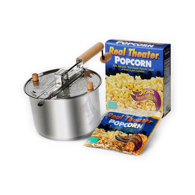 Wabash Valley Farms Popcorn silver - Stainless Steel Whirley-Pop & Real Theater Five-Pack All-Inclusive Set