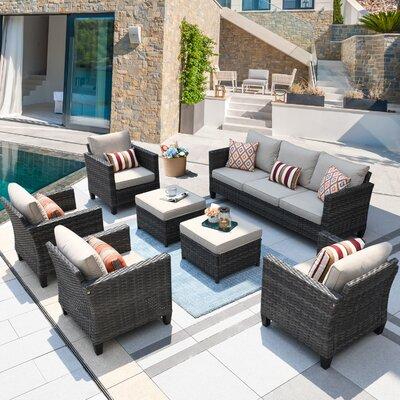 Lark Manor™ Allcot Wicker/Rattan 7 - Person Seating Group w/ Cushions Metal/Wicker/Rattan in Gray | 28.74 H x 76.77 W x 30.12 D in | Outdoor Furniture | Wayfair