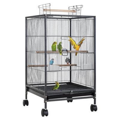 Williston Forge 35-Inch Wrought Iron Bird Cage w/ Play Open Top & Rolling Stand, Large Parrot Cage Bird Cages For Parakeets, Cockatiel, Canary, Finch | Wayfair