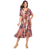 Plus Size Women's Short Crinkle Dress by Woman Within in Ivory Patchwork Floral (Size 36 W)