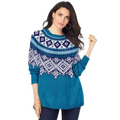 Plus Size Women's Fair Isle Sweater by Roaman's in Deep Teal Cozy Fair Isle (Size 30/32)