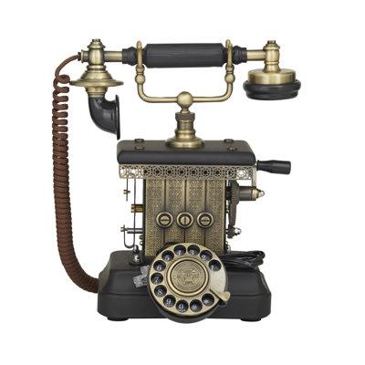 Canora Grey Vintage Metal Corded Telephone in Black/Yellow | 12 H x 12 W x 8 D in | Wayfair C778FAF95AF948E789EA14C2D9A9C811