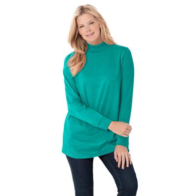 Plus Size Women's Perfect Long-Sleeve Mockneck Tee by Woman Within in Waterfall (Size 6X) Shirt