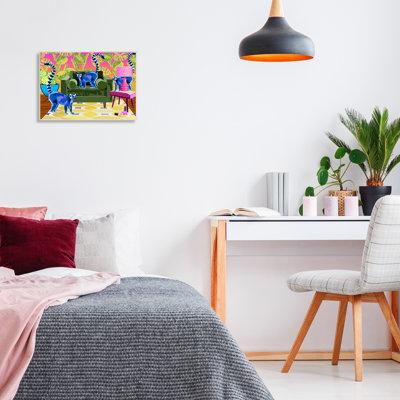 Stupell Industries Bold Modern Lemur Pop Style Furniture Botanical Pattern by Lynnda Rakos - Graphic Art in Blue/Green/Pink | Wayfair