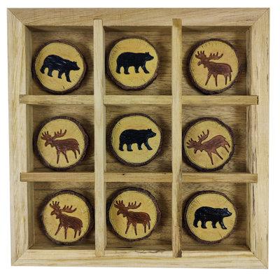 De Leon Collections Bear & Moose Tic Tac Toe Board Set Wood in Brown | 0.75 H x 9 W x 9 D in | Wayfair 15526