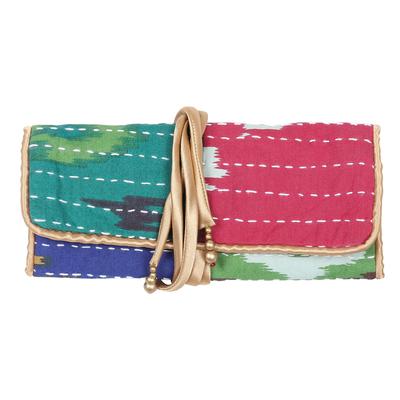 Multicolored Keeper,'Multicolored Cotton Jewelry Roll Crafted in India'