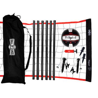 Hall of Games 32-ft Outdoor Volleyball Net & Carrying Bag Set w/ Official Size Volleyball Metal in Black/Red/White | 92 H x 3 W x 384 D in | Wayfair